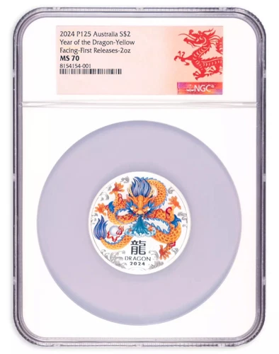 2024 Australia Lunar Dragon 2 oz Silver Colorized Coin NGC MS70 First Releases