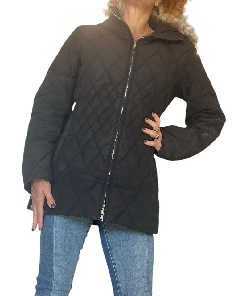 ABRIGO CHAQUETA CON CAPUCHA RIBETE DE PIEL ACOLCHADO PLUMÓN NEGRO POSTAL PARA MUJER POSTAL 4 Foto 3 de 4