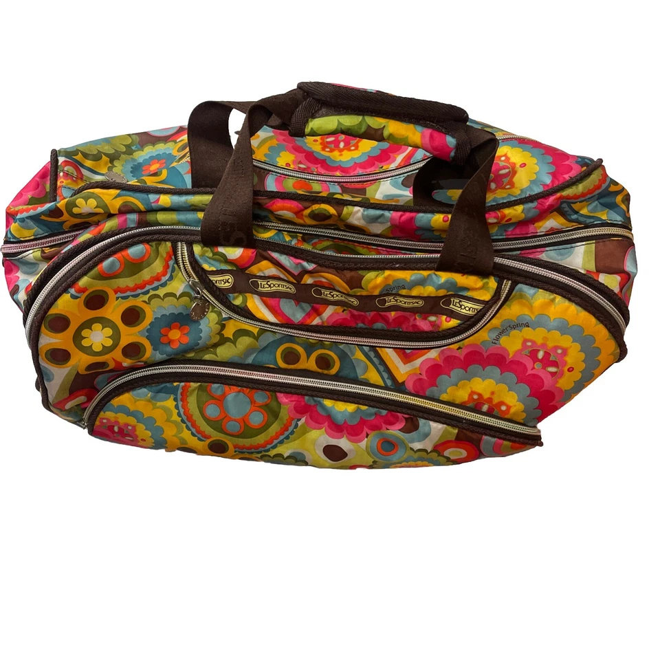 Bolso de mano LeSportsac para mujer con flores primavera y bolso de viaje de lona con ruedas (retro) Foto 3 de 4