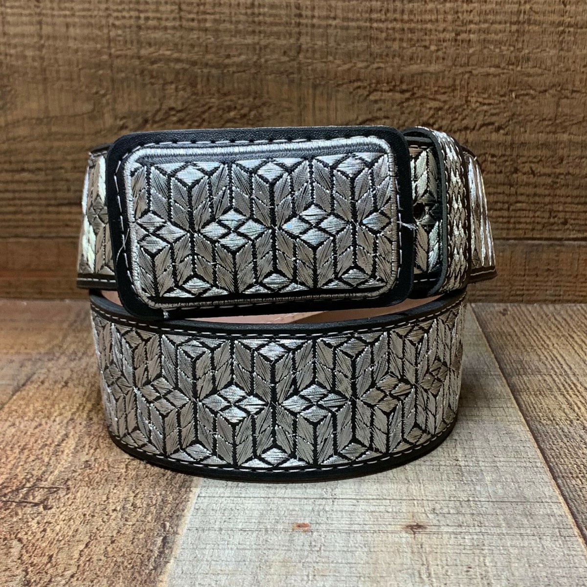 Bold Black and Silver Statement Belt with Geometric Design TKC Sedona Beaded Belt Wide Width The Aztec Collection  main image 2