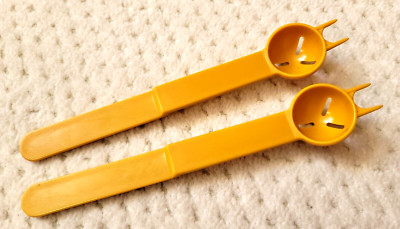 Vintage 2x Tupperware Olive Picker Spoon Spork Fork Gold Yellow