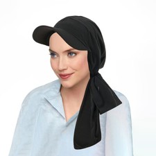 Women Ladies Long Tail Pre-tied Headscarf Bandana Sun Brim Visor Hat Muslim Cap