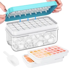 Ice Cube Tray with Lid and Bin, PHINOX 64 Pcs Ice Trays for Freezer, Ice Cube Tr