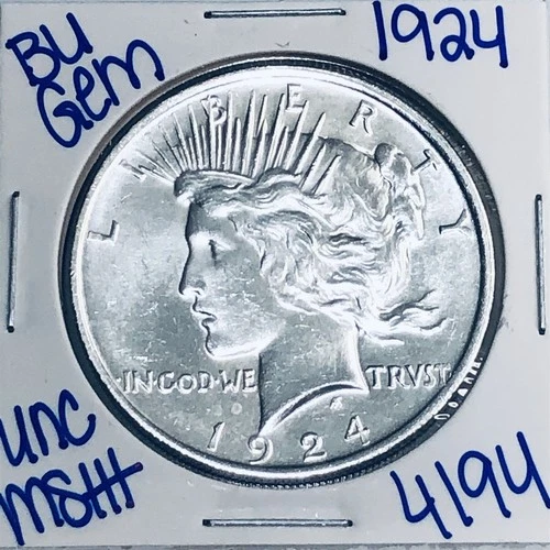 1924 BU UNCIRCULATED SILVER PEACE DOLLAR AUTHENTIC U.S. MINT FREE SHIPPING 4194