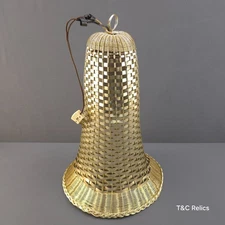 Vintage Mid Century Modern Brass Woven Pendant Swag Lamp Shade Hollywood Regency