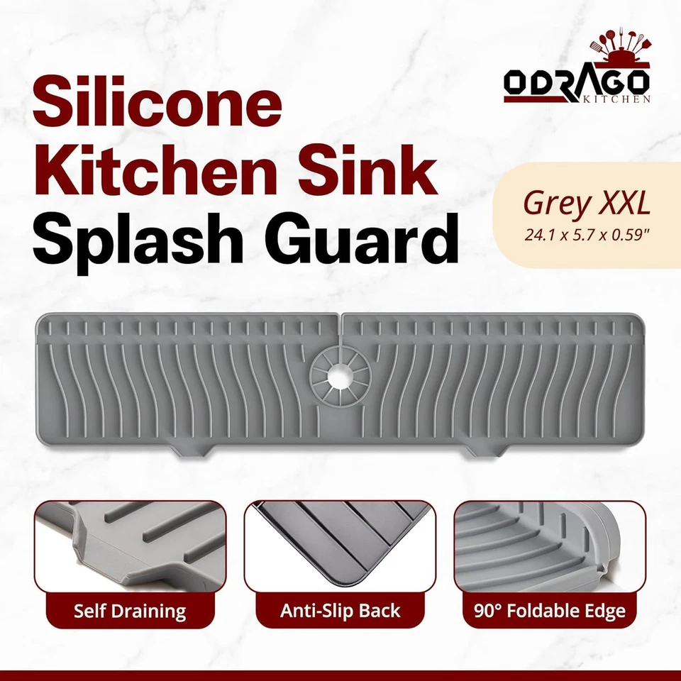 Protector contra salpicaduras de fregadero de cocina de silicona ODRAGO 24,01 pulgadas alfombrilla de grifo para cocina Foto 3 de 4