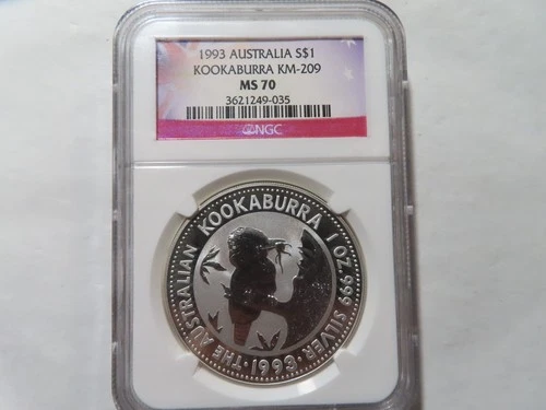 Q72 Australia 1993 SILVER 1oz Dollar "Kookaburra" NGC MS-70