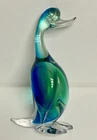 VTG Art Glass Duck / Bird (Murano-Style) Hand Blown -Blue & Green- 7”H x 2 3/4”W