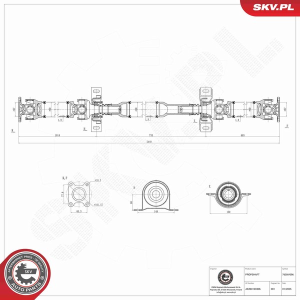 Antriebswelle Esen Skv 76SKV096 FüR Mercedes Viano W639 Vito Bus Mixto 111 Cdi-image