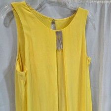 MSK Sz 14 Solid Yellow Chiffon Sheer Overlay Shift Dress Wedding Guest Boho Mod