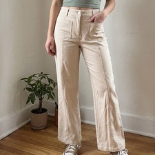Halara Womens Pants Large Beige High Waisted Seam Front Patch Pocket Stretchy