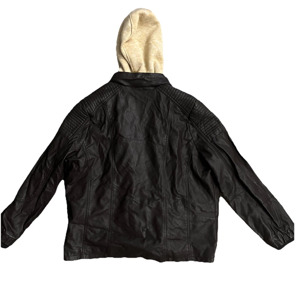 Chaqueta de moto YMI de cuero MARRÓN con capucha extraíble y forro polar suave 2XL NUEVA Foto 2 de 4