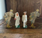 Vintage Barclay/Manoil Lead Figures Nurse and Doctor AND Two Marx Tin Lithos