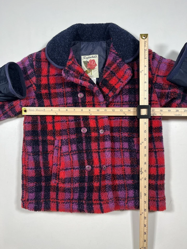 Abrigo Rothschild Niñas 7/8 Rojo Púrpura Cuadros Doble Pecho Chaquetón Forrado Cálido Foto 4 de 4