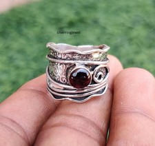 Handmade Garnet Gemstone Ring: 925 Sterling Silver Band Ring All Size R379