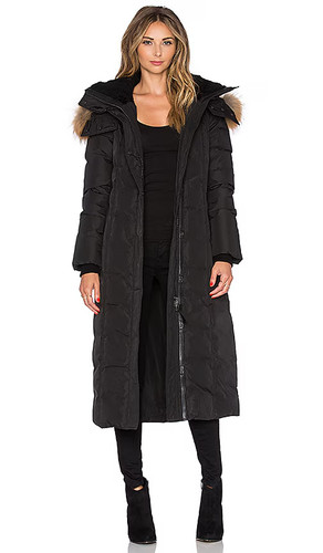 Mackage Jada Duck Down Coat Large Black Hooded Fur Trim Maxi Long Puffer Parka