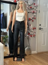 Zara Black Faux Vegan Leather Wide Leg Pants High Rise Women's Size 2