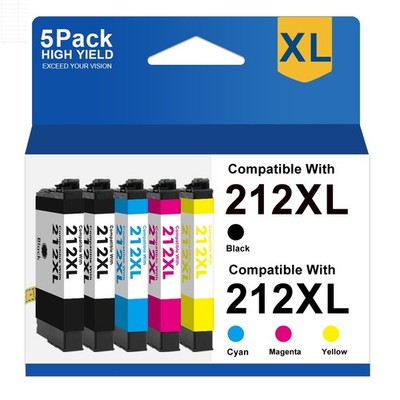 5PK 212XL Ink replacement for Epson 212 XL Workforce WF-2830 XP-4105 Printer