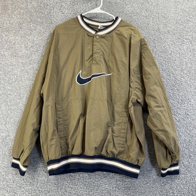 Nike Jacket Mens XL Brown Pullover Windbreaker Embroidered Swoosh Nylon Ribbed