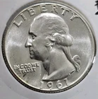 1961 Washington Quarter Uncirculated Mint State Silver 25c US Coin