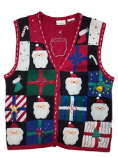 Bobbie Brooks Medium  Christmas Sweater Vest Embellished Tacky Ugly Santa Beade