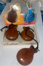 Jale Castanuelas Artisan Natural Wooden Clacking Instrument set w/Box from Spain