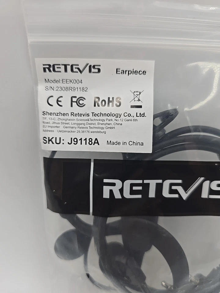 Retevis 2-Pin Ear hook Earpiece EEK004  W/ Collar Clip & PTT Button  Black - Image 4 of 4