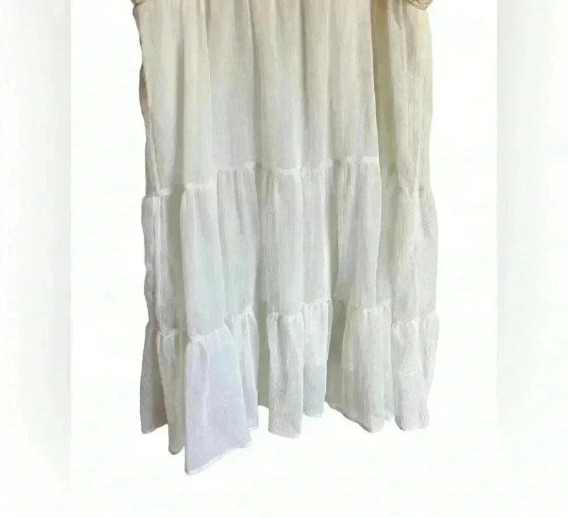 OFF WHITE Abito smanicato hippie trasparente boho bianco sporco morbido dintorni piccolo