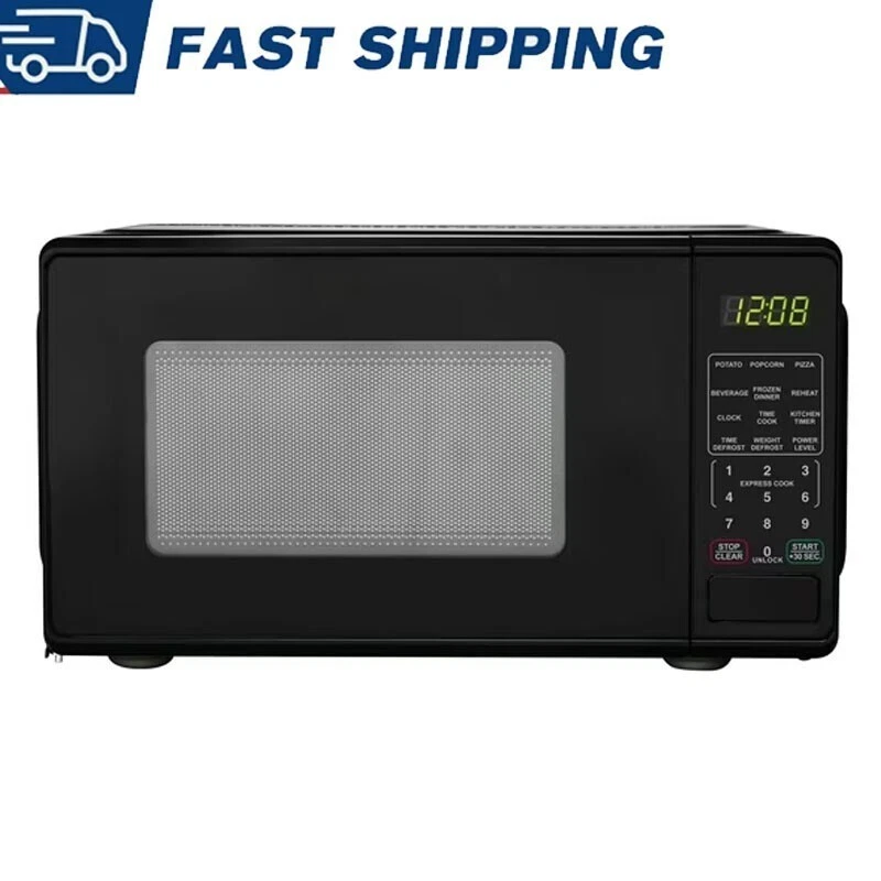 0.7 Cu ft Countertop Microwave Oven 700W LED Display Kitchen Timer & Clock Black