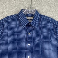 Nick Graham Shirt Mens Medium Blue Geometric Long Sleeve Flip Cuff Stretch