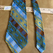 Rayon Vintage Mens Tie Loud Bright Black Light Colors And Patterns Hippy 60  s