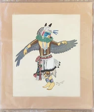 1939 Karate Tuvahoema Kachina Eagle Dancer Hopi Serigraph Painting