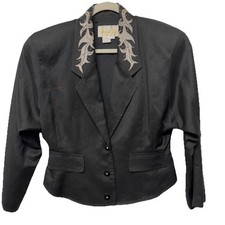 Vntg 1980s Deborah Laws Blazer Flames Embellished Collar Womens10 Western Avante