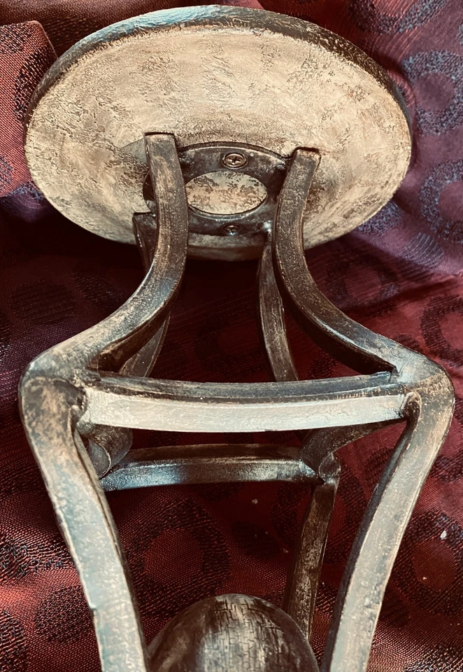 SET Of VTG IRON AND STONE 22" T SILVER WASH GRAY PILLAR CANDLE HOLDERS ART DECO - Image 4 of 4