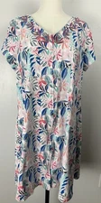 Go Softly Patio Dress Floral Embroidery Pockets Full Front Zipper Sz L