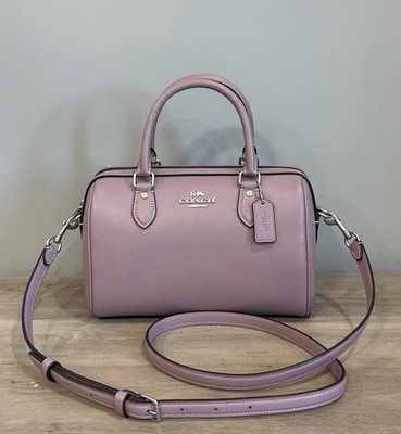 NWT COACH Rowan Satchel Bag Refined Pebble Leather Jasmine Silver CV962