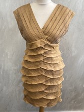 Adrianna Papell Champagne Tiered Ruffled Sleeveless V Neck Formal Dress UK8 PC