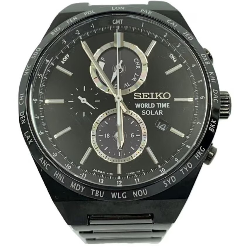 SEIKO WORLD TIME SOLAR V195-0AE0 Black Chronograph Men's Solar