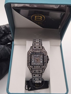BIBI Luxury Watch Black Edition Square Case Iced Out Roman Numeral Dial w/ Box