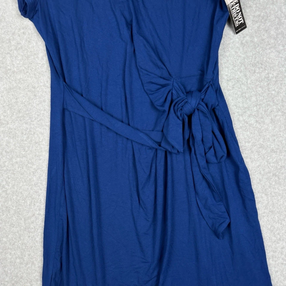 NWT NY & Company Dress Womens L Blue Wrap Dress Short Sleeves Waist Tie Chic - Image 2 of 4