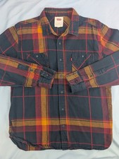 Levi  s Men  s Long Sleeve Plaid Button-Down Flannel Oarnge Yellow Red Black Sz L