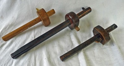 THREE VINTAGE WOODEN SCRIBES TWO WITH TRADESMAN NAME