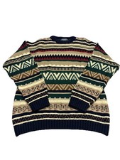 Vintage 90s Chaps Ralph Lauren Chunky Knit Geometric Cosby Sweater Sz L Tribal