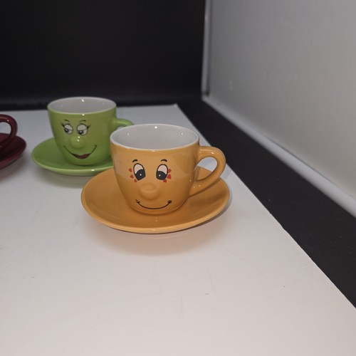 Vintage x4 Emoji Face Multi Color Demitasse Cups & Saucers w/3D Nose 4 fl. oz. - Picture 4 of 10