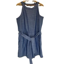 Hope & Henry Womens 100% Organic Cotton Halter Romper Sz 14 Blue Beachy Coastal