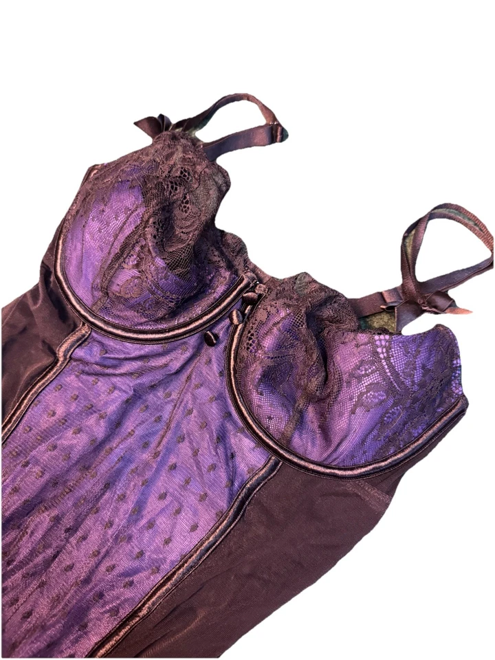 Cacique 18/20 Lace Mesh Underwire Bodysuit Purple Black Lingerie One Piece Plus - Image 2 of 4