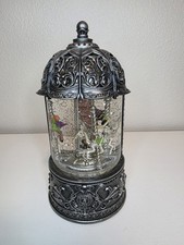 Victorian Style Silver Musical Carousel Snow Globe Glass Metal Décor