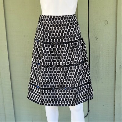 ANN TAYLOR LOFT Black Print Sequin Cotton Skirt 10 Prairie Style