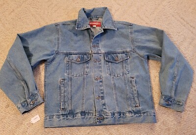 Wrangler Hero Trucker Jean Jacket Denim Blue Men s Large 3MHRWLY Cotton 