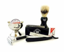 MEN'S LUXURY GROOMING KIT- DE Safety Razor, Straight Razor, Brush, Cup, Blades